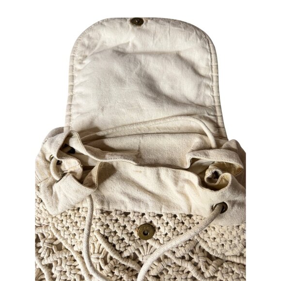 Handwoven Cream Boho Macrame Mini Backpack W/Adjust. Straps & Drawstring Closure main image 6